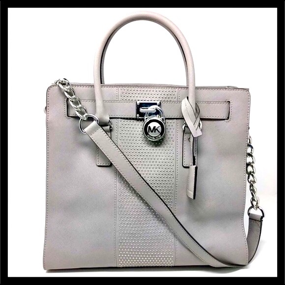 MICHAEL KORS Hamilton Large Micro Studded Leather Tote Pearl Grey - Picture 4 of 8